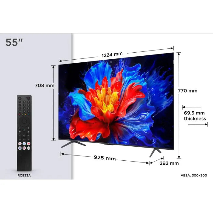 TCL 55T8B - TV QLED 55" (138 cm) - 4K UHD 3840x2160 - 144 Hz - Dolby Vision - Google TV - 4xHDMI 2.1 - WiFi